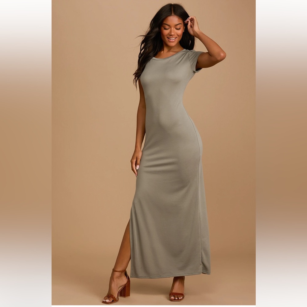 Lulu’s Daily Style Sage Green Short Sleeve Maxi Dress